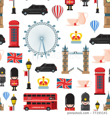 cartoon London sights and objects background or pattern illustration cartoon London sights and objects background or pattern illustration 77193141