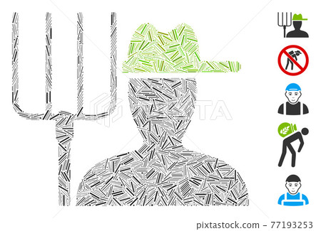 Line Mosaic Farmer with Pitchfork Vector Icon - Stock Illustration ...