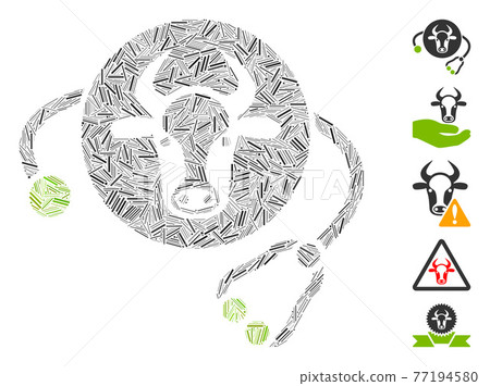 Line Collage Cow Veterinary Vector Icon 77194580