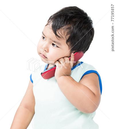 Cute Asian Boy Using Mobile Phone 77195857