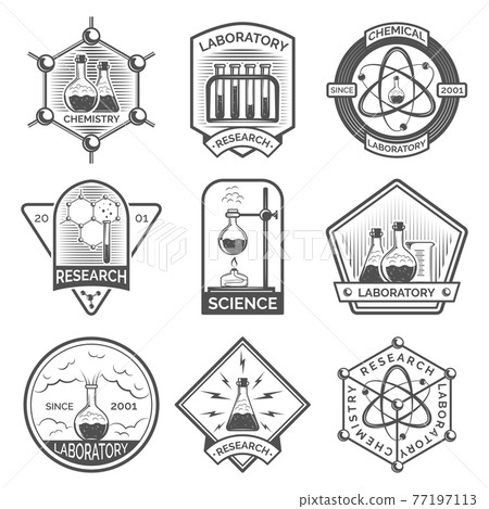 Chemistry seamless pattern with formulas and laboratory equipment. Science background 77197113