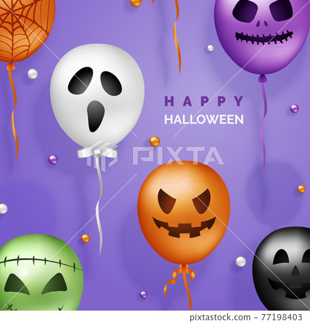 Halloween 3D Balloons Background. Scary Air Balloons in Traditional Colors. Halloween Ghost Balloons 77198403