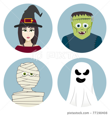 Halloween character set. Witch, mummy, ghost, Frankenstein's monster 77198408
