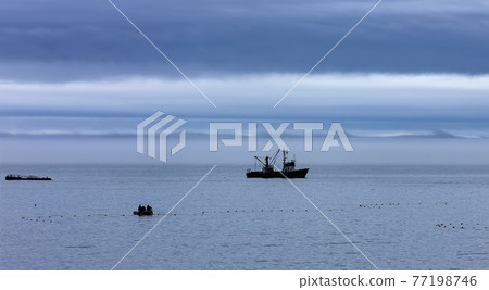 Trawler fishing boat sailing in open waters Trawler fishing boat sailing in open waters 77198746