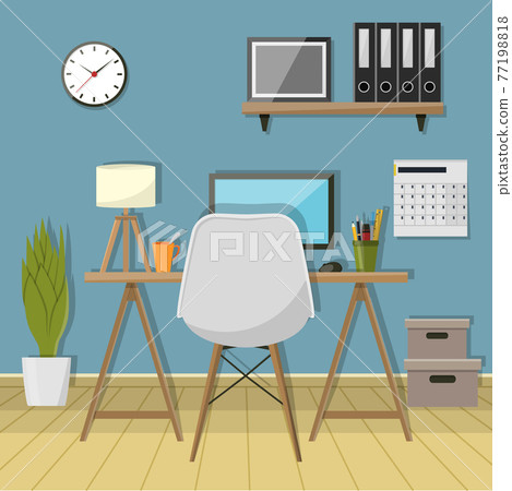 Illustration of modern workplace in room. Creative office workspace 77198818