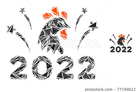 Triangle Mosaic 2022 Rooster Fireworks Icon Triangle Mosaic 2022 Rooster Fireworks Icon 77199022