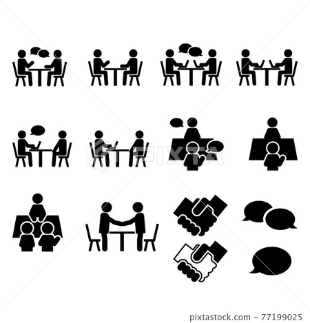 會議，商務會談，採訪，採訪，握手，人物，象形圖，剪影，全身，圖標，工作，商務 77199025