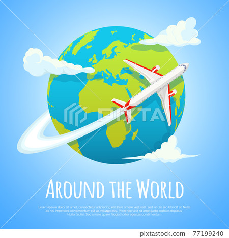 Flying around the world. Travel to World. Road trip. Tourism and vacation concept Flying around the world. Travel to World. Road trip. Tourism and vacation concept 77199240
