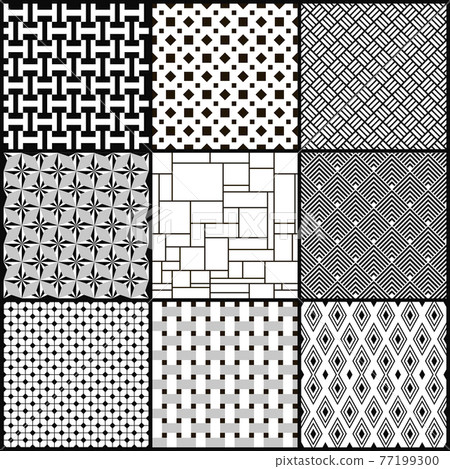 Set of nine black and white geometric seamless patterns 77199300