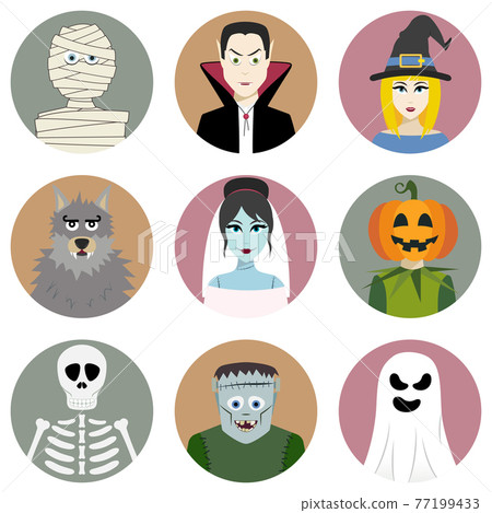 Set of nine Halloween characters Set of nine Halloween characters 77199433