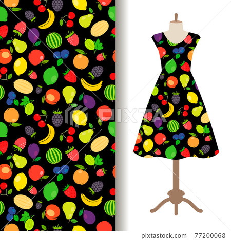 Women dress fabric with fruit pattern 77200068