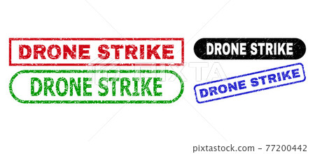 DRONE STRIKE Rectangle Seals with Scratched Style - Stock Illustration ...