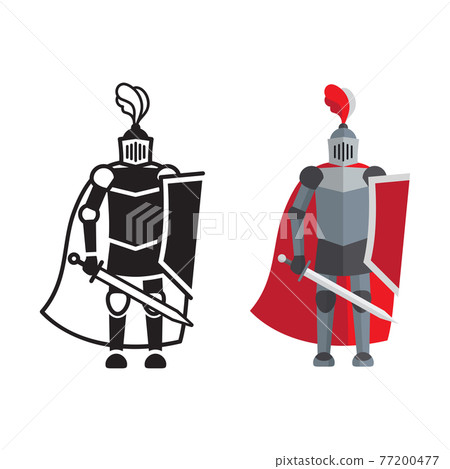 Medieval knight icon and silhouette 77200477