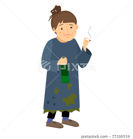 Homeless woman smoking and drinking Homeless woman smoking and drinking 77200559