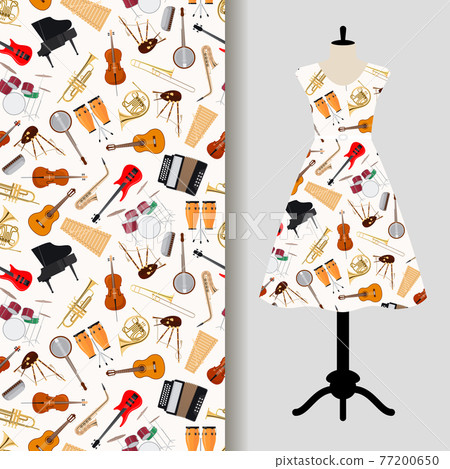 Jazz musical instruments dress fabric pattern 77200650