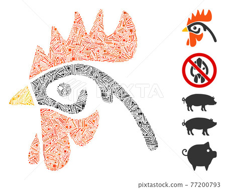 Hatch Collage Cock Head Vector Icon 77200793