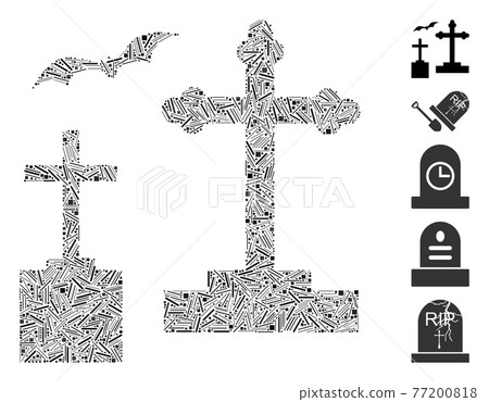 Line Collage Cemetery Vector Icon 77200818