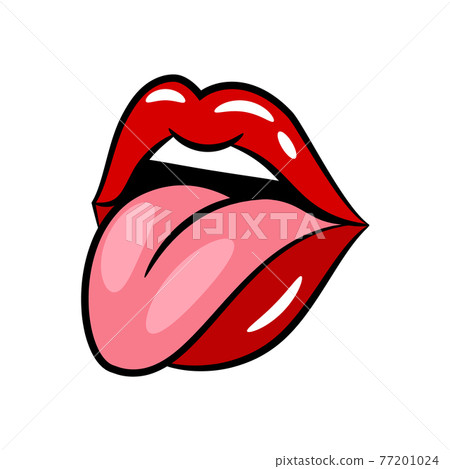 Glossy red woman lips with tongue 77201024
