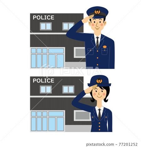 Police officers salute with police box Police officers salute with police box 77201252