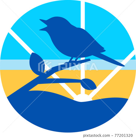 黎明時鳴叫的小鳥的剪影 黎明時鳴叫的小鳥的剪影 77201320