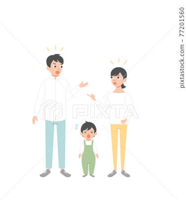 Illustration material: Full-body illustration of a couple fighting in front of children Illustration material: Full-body illustration of a couple fighting in front of children 77201560