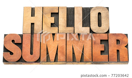 hello summer - word abstract in wood type hello summer - word abstract in wood type 77203642
