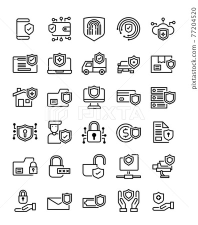 set of 30 protection and security line icons - Stock Illustration ...