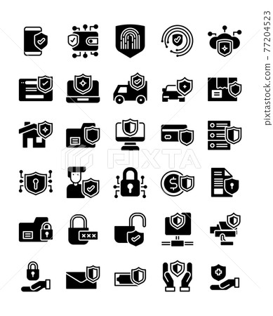 set of 30 protection and security solid icons - Stock Illustration ...
