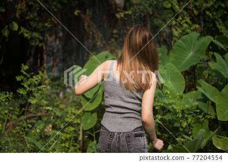 Pity Asian woman get loss in forest at spring 77204554