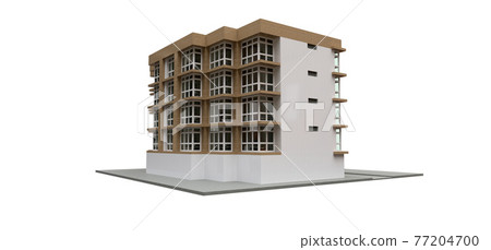 Small white and beige condominium with elevator and garage. 3d rendering. 77204700