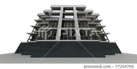 Small white-gray condominium with elevator and garage. 3d rendering. Small white-gray condominium with elevator and garage. 3d rendering. 77204708