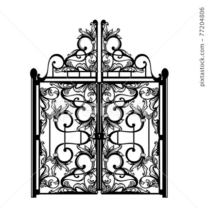 antique wrought gate entrance black and white vector outline antique wrought gate entrance black and white vector outline 77204806