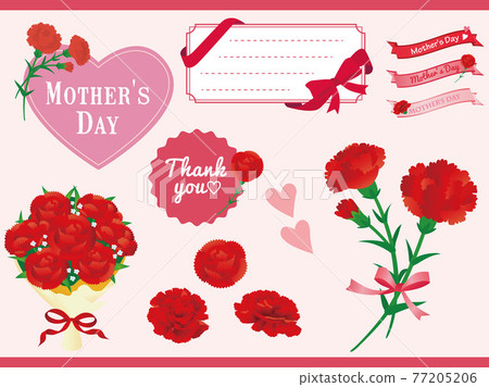 母親節矢量插圖集（康乃馨、心、花束、禮物、感恩、信息、愛） 77205206