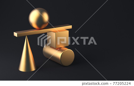 Abstract 3d rendering of gold geometric shapes. Minimalistic composition, copy space. 3d rendering Abstract 3d rendering of gold geometric shapes. Minimalistic composition, copy space. 3d rendering 77205224