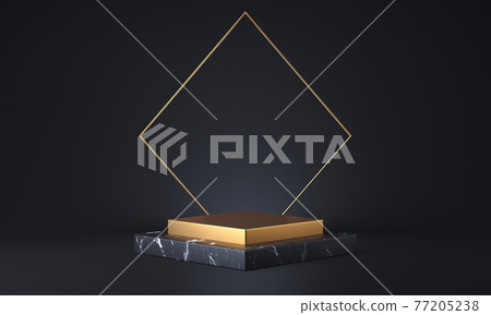 Black marble and gold product stand. Fashion showcase modern concept. 3D rendering Black marble and gold product stand. Fashion showcase modern concept. 3D rendering 77205238