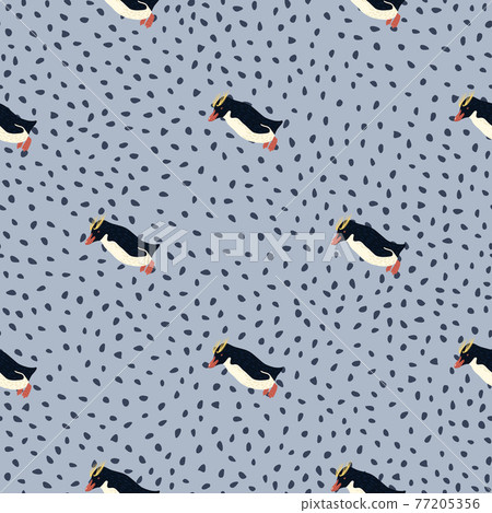 Decorative arctic animals seamless pattern with crested penguins shapes. Blue dotted background. Cartoon print. Decorative arctic animals seamless pattern with crested penguins shapes. Blue dotted background. Cartoon print. 77205356