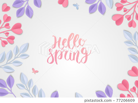 Paper art, Spring flowers on a white background with leaves cut of paper. Paper art, Spring flowers on a white background with leaves cut of paper. 77206609