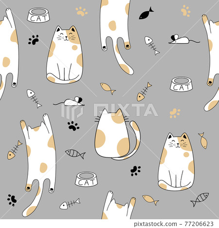 Seamless pattern with cute cats . Creative kids hand drawn texture Vector illustration Seamless pattern with cute cats . Creative kids hand drawn texture Vector illustration 77206623