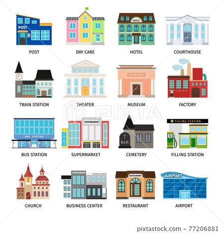 City buildings flat icons on white City buildings flat icons on white 77206881