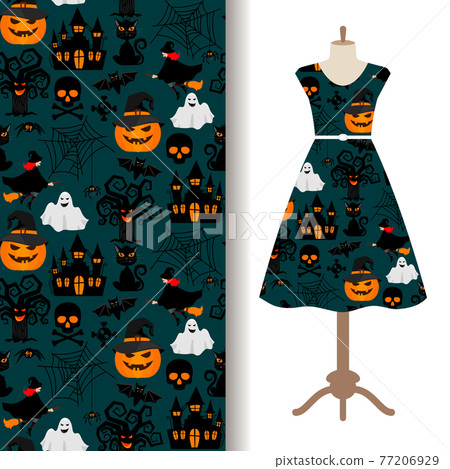 Womens dress fabric with halloween pattern 77206929