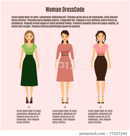 Woman Dress Code infographic on pink 77207244