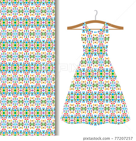 Dress fabric with green geometric mosaic 77207257