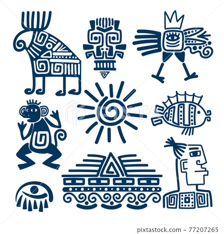 Maya or inca blue totem icons Maya or inca blue totem icons 77207265