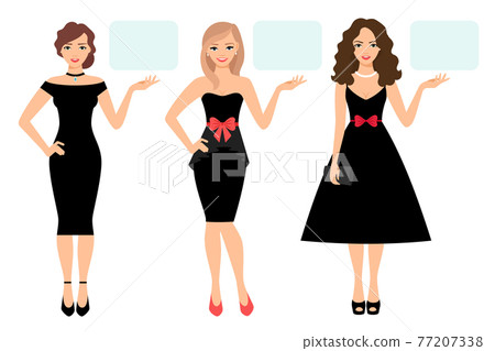 Women in black dress presenting product Women in black dress presenting product 77207338