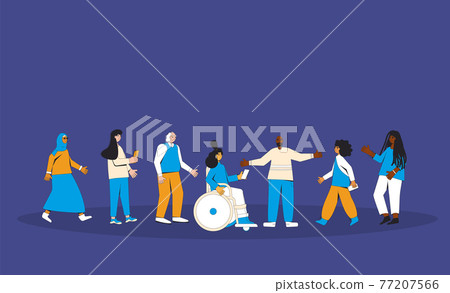 Group of diverse people standing together. Vector illustration. 77207566