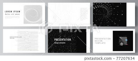Vector layout of the presentation slides design business templates, template for presentation brochure, brochure cover, report. Abstract technology black color science background. High tech concept. Vector layout of the presentation slides design business templates, template for presentation brochure, brochure cover, report. Abstract technology black color science background. High tech concept. 77207634