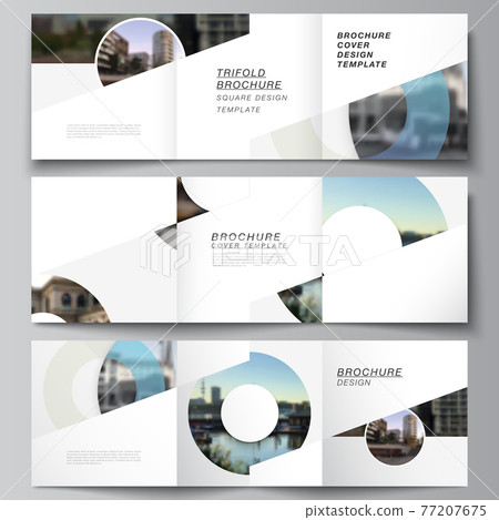 Vector layout of square covers templates for trifold brochure, flyer, magazine, cover design, book design, brochure cover. Background template with rounds, circles for IT, technology in minimal style. Vector layout of square covers templates for trifold brochure, flyer, magazine, cover design, book design, brochure cover. Background template with rounds, circles for IT, technology in minimal style. 77207675