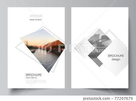Vector layout of A4 format cover mockups design templates with geometric simple shapes, lines and photo place for brochure, flyer layout, booklet, cover design, book, brochure cover. 77207679