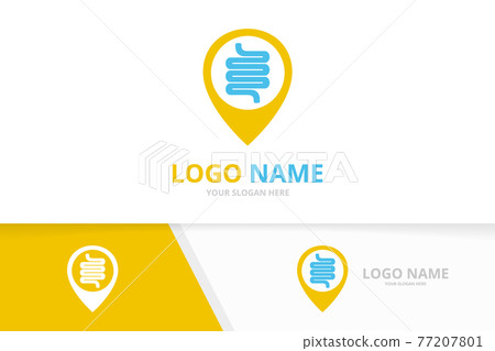 Vector intestine and map pointer logo combination. Colon and GPS locator logotype design template. Vector intestine and map pointer logo combination. Colon and GPS locator logotype design template. 77207801