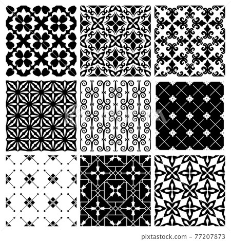 Decorative monochrome tile vintage patterns Decorative monochrome tile vintage patterns 77207873